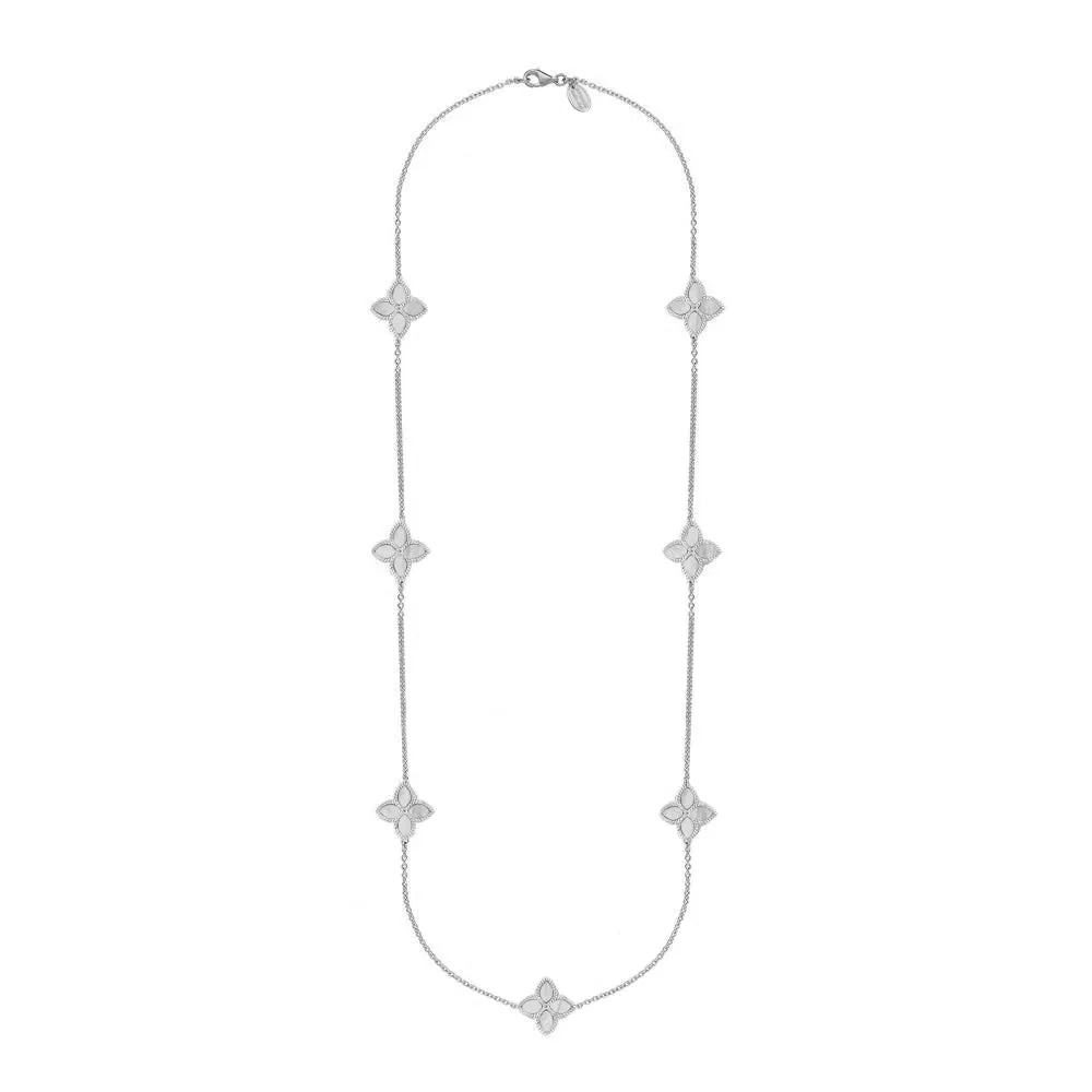 18ct White Gold White Mother of Pearl Eden Long Marquise Flower Necklace
