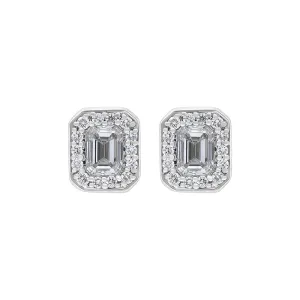 18ct White Yellow Gold 0.55ct Diamond Emerald Cut Cluster Stud Earrings