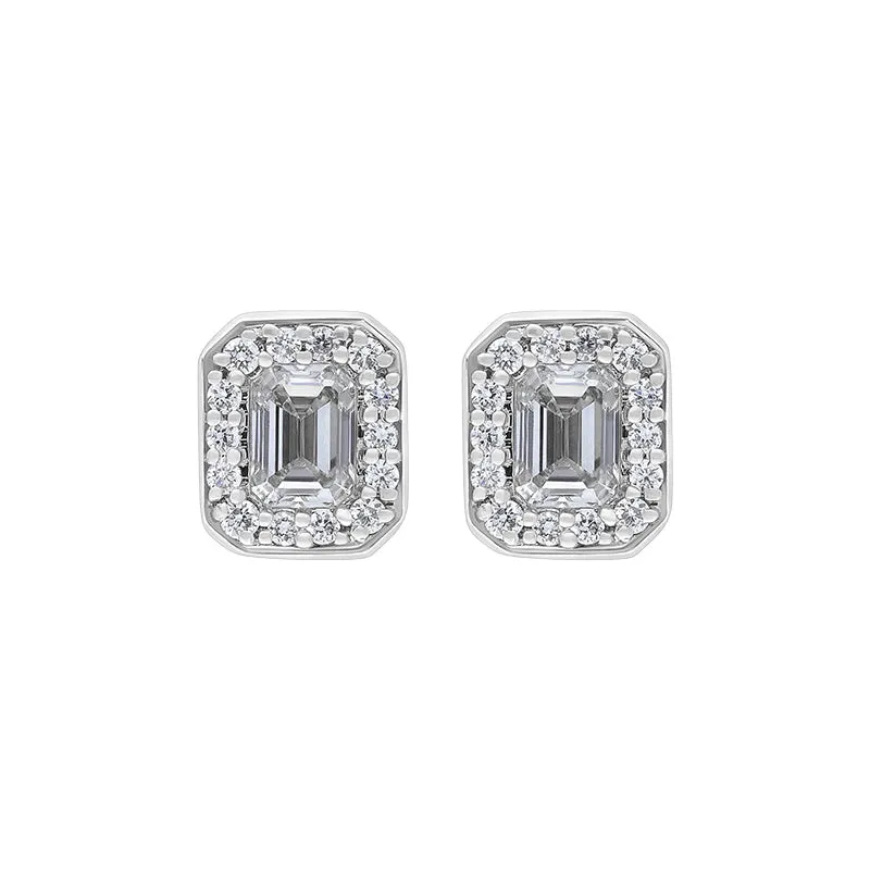 18ct White Yellow Gold 0.55ct Diamond Emerald Cut Cluster Stud Earrings