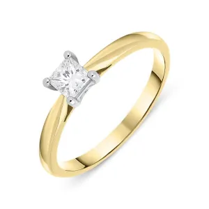 18ct Yellow Gold 0.32ct Diamond Princess Cut Solitaire Ring