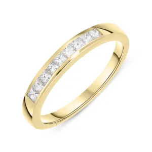 18ct Yellow Gold 0.34ct Diamond Princess Cut Wedding Half Eternity Ring