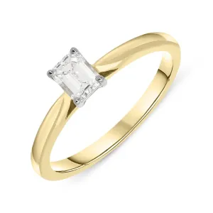 18ct Yellow Gold 0.35ct Diamond Emerald Cut Solitaire Ring
