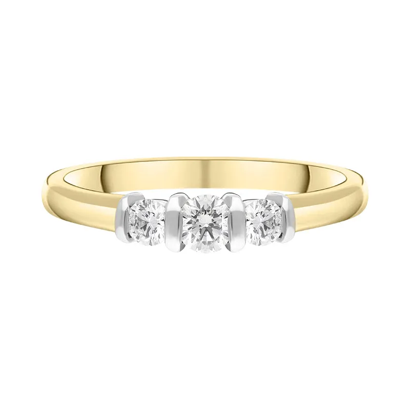 18ct Yellow Gold 0.35ct Diamond Trilogy Bar Set Ring