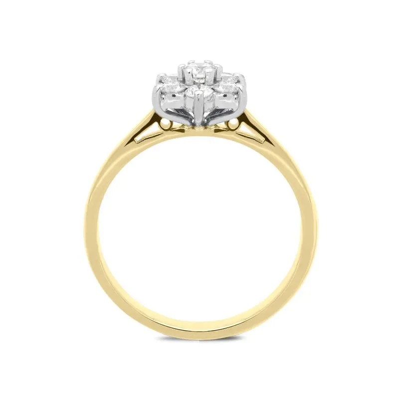 18ct Yellow Gold 0.37ct Diamond Flower Cluster Ring
