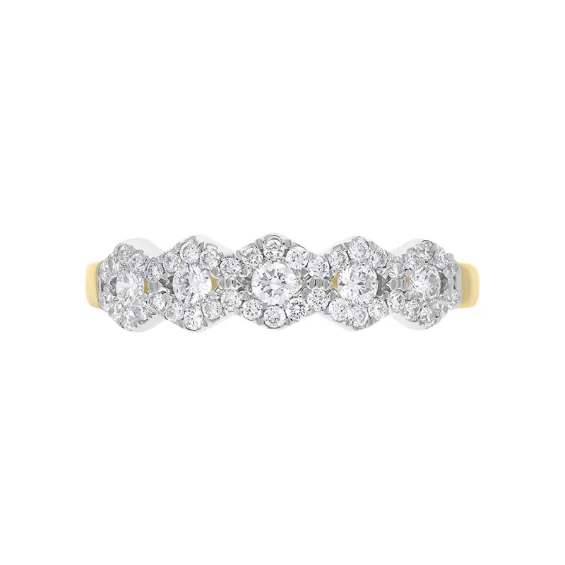 18ct Yellow Gold 0.43ct Diamond Half Eternity Cluster Ring