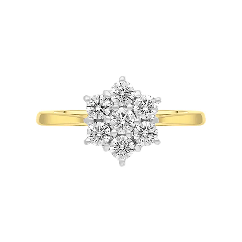 18ct Yellow Gold 0.44ct Diamond Flower Cluster Ring