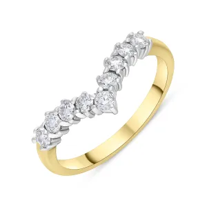 18ct Yellow Gold 0.44ct Diamond Nine Stone Wishbone Ring
