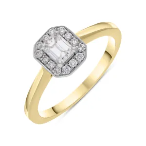 18ct Yellow Gold 0.49ct Diamond Emerald Cut Halo Ring