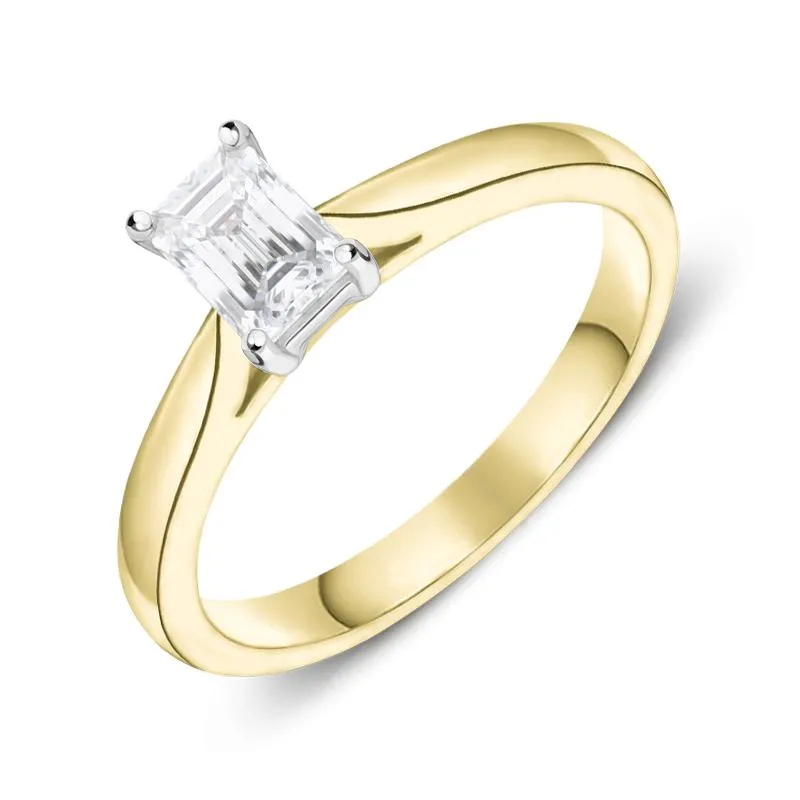18ct Yellow Gold 0.51ct Diamond Emerald Cut Solitaire Ring