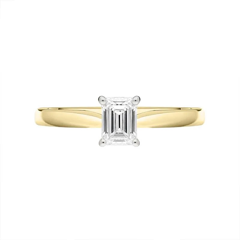18ct Yellow Gold 0.51ct Diamond Emerald Cut Solitaire Ring