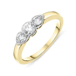 18ct Yellow Gold 0.52ct Diamond Millgrain Trilogy Ring