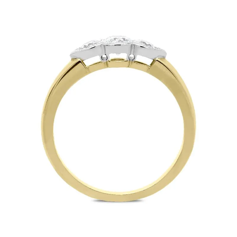 18ct Yellow Gold 0.52ct Diamond Millgrain Trilogy Ring
