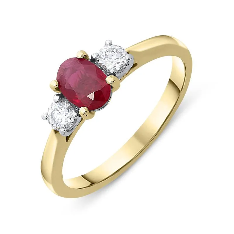 18ct Yellow Gold 0.65ct Ruby Diamond Trilogy Ring
