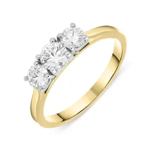 18ct Yellow Gold 0.75ct Diamond Brilliant Cut Trilogy Ring