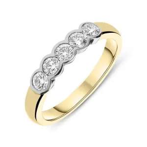 18ct Yellow Gold 0.75ct Diamond Five Stone Wedding Half Eternity Ring
