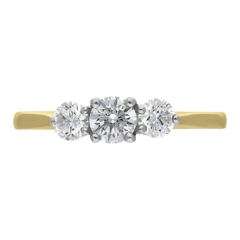 18ct Yellow Gold 0.76ct Diamond Brilliant Cut Trilogy Ring