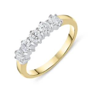 18ct Yellow Gold 0.77ct Diamond Five Stone Wedding Half Eternity Ring