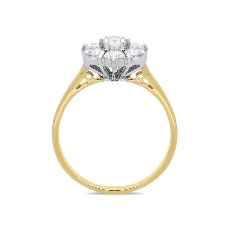 18ct Yellow Gold 0.77ct Diamond Flower Cluster Ring