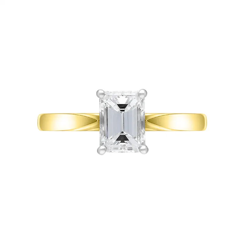 18ct Yellow Gold 1.00ct Diamond Emerald Cut Solitaire Ring