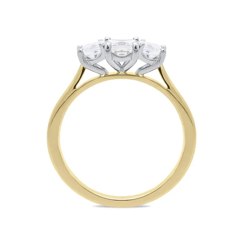 18ct Yellow Gold 1.00ct Diamond Princess Cut Trilogy Ring