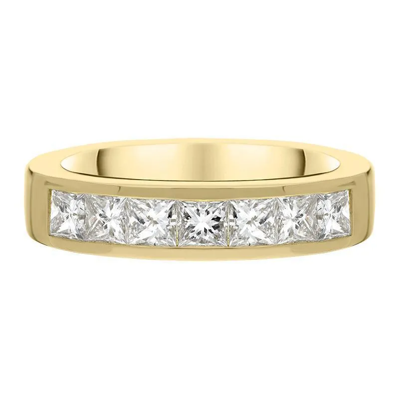 18ct Yellow Gold 1.01ct Diamond Princess Cut Wedding Half Eternity Ring