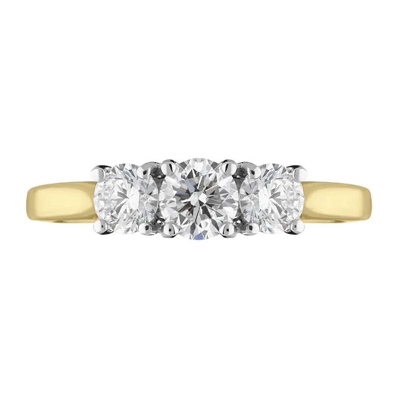 18ct Yellow Gold 1.03ct Diamond Trilogy Ring