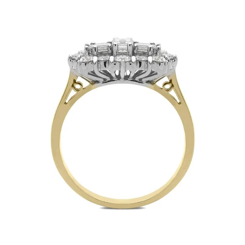 18ct Yellow Gold 1.10ct Diamond Baguette Cut Cluster Ring