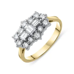 18ct Yellow Gold 1.10ct Diamond Baguette Cut Cluster Ring
