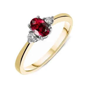 18ct Yellow Gold 1.10ct Ruby 0.32ct Diamond Claw Set Oval Ring