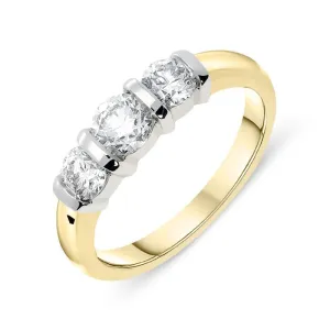 18ct Yellow Gold 1.18ct Diamond Trilogy Bar Set Ring
