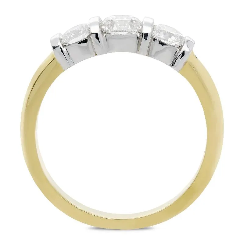 18ct Yellow Gold 1.18ct Diamond Trilogy Bar Set Ring