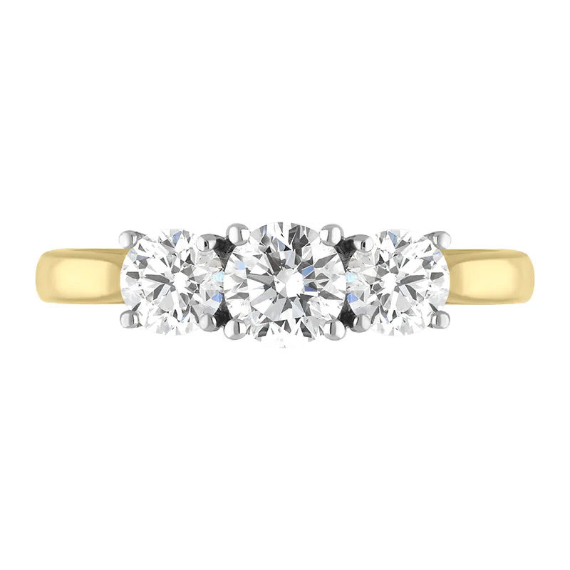 18ct Yellow Gold 1.53ct Diamond Brilliant Cut Trilogy Ring
