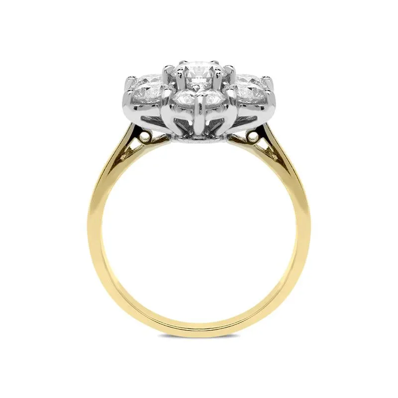 18ct Yellow Gold 2.07ct Diamond Flower Cluster Ring