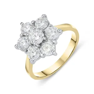 18ct Yellow Gold 2.07ct Diamond Flower Cluster Ring