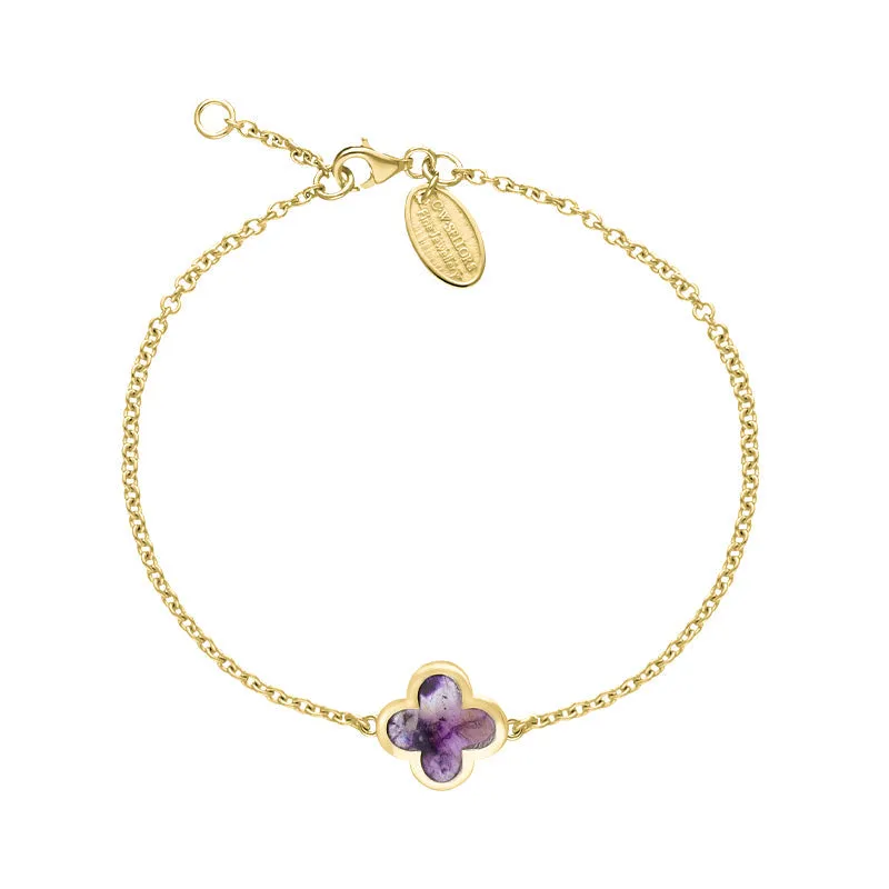 18ct Yellow Gold Blue John bloom Four Leaf Clover Polished Edge Bracelet