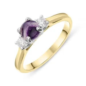 18ct Yellow Gold Blue John Diamond Round Claw Set Ring