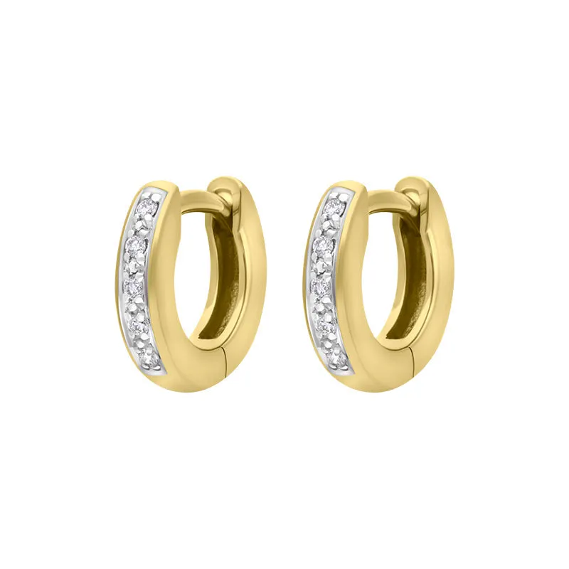 18ct Yellow Gold Diamond 10mm Domed Hoop Earrings