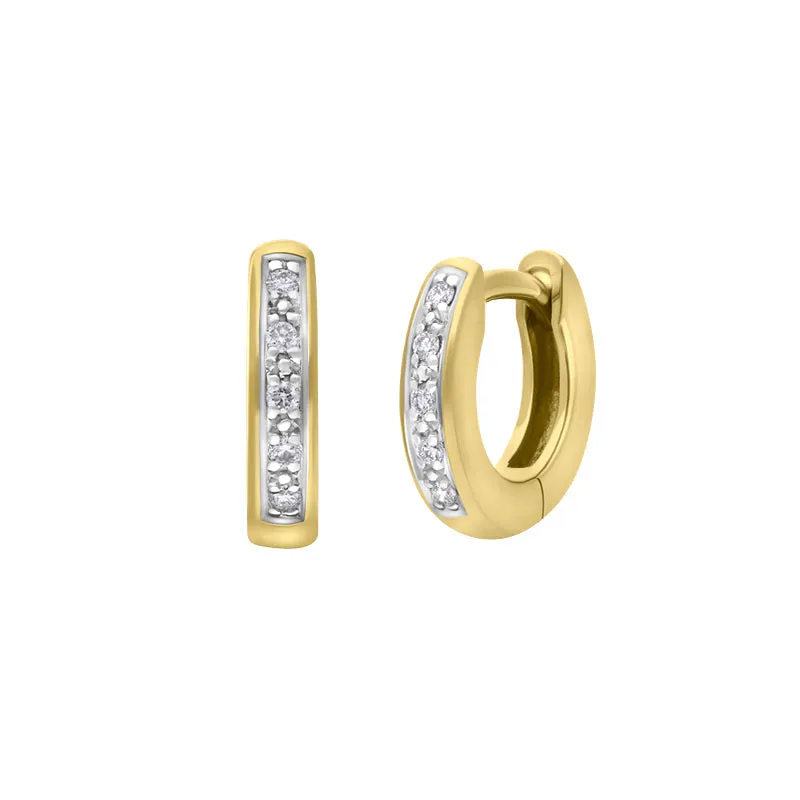 18ct Yellow Gold Diamond 10mm Domed Hoop Earrings