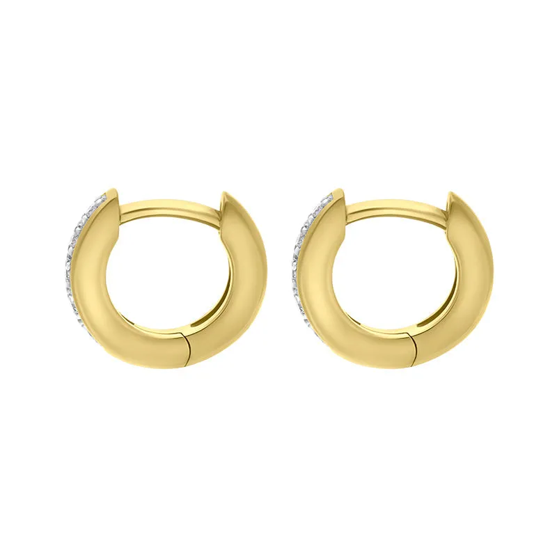 18ct Yellow Gold Diamond 10mm Domed Hoop Earrings