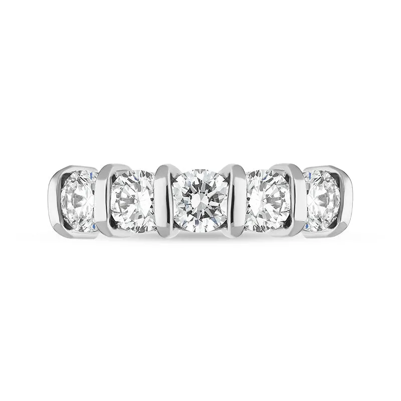 18ct Yellow Gold Diamond Five Stone Bar Set Half Eternity Ring