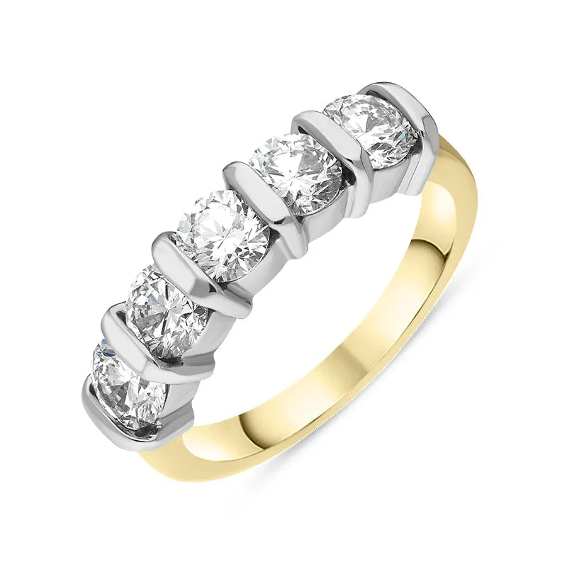 18ct Yellow Gold Diamond Five Stone Bar Set Half Eternity Ring