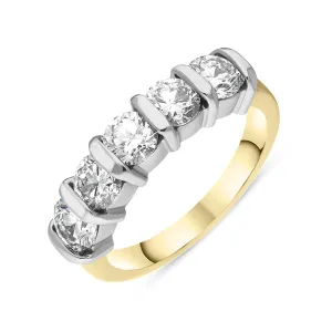 18ct Yellow Gold Diamond Five Stone Bar Set Half Eternity Ring