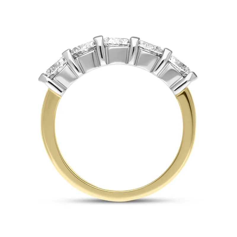 18ct Yellow Gold Diamond Five Stone Bar Set Half Eternity Ring