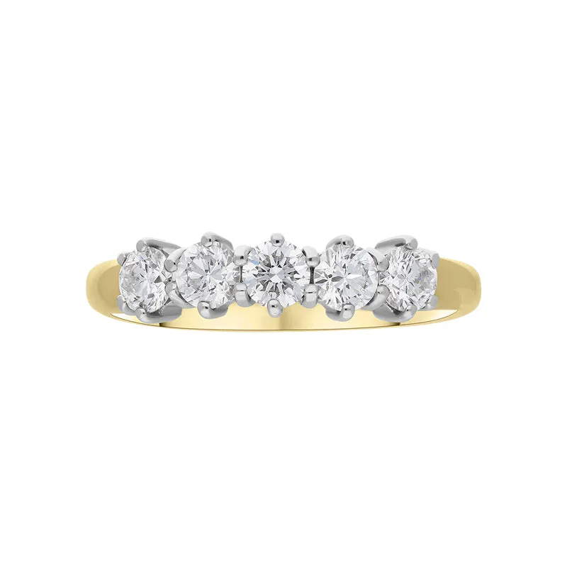 18ct Yellow Gold Diamond Five Stone Half Eternity Ring