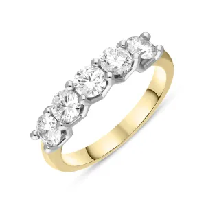 18ct Yellow Gold Diamond Five Stone Half Eternity Ring