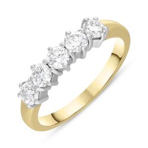 18ct Yellow Gold Diamond Five Stone Half Eternity Ring