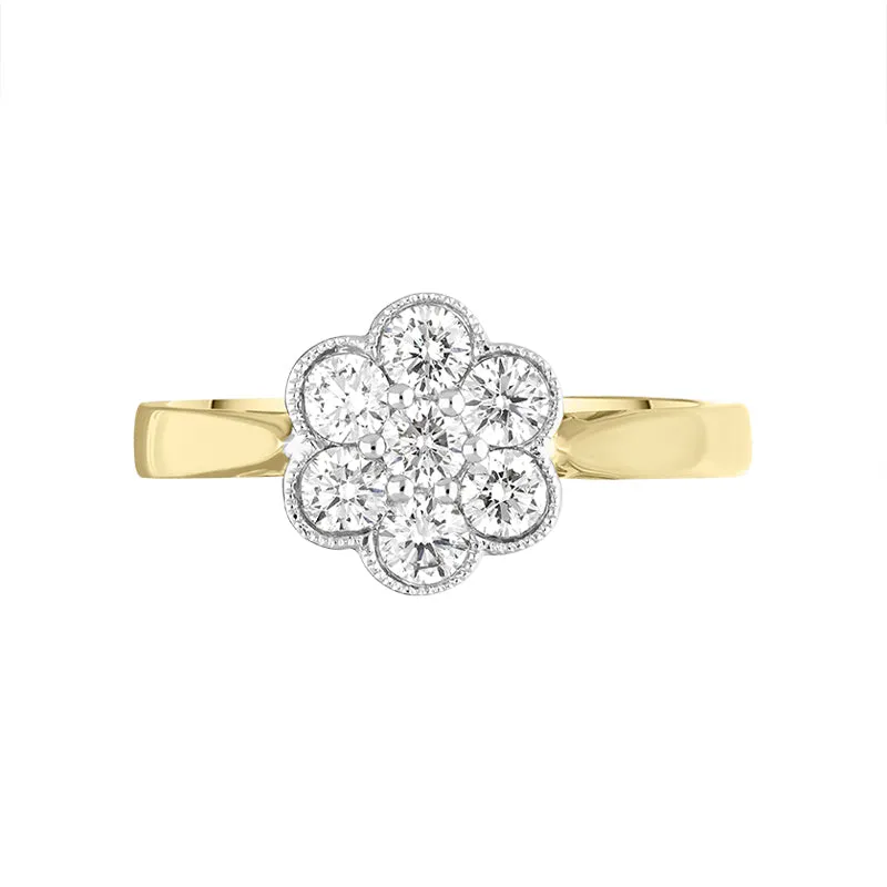 18ct Yellow Gold Diamond Round Brilliant Cut Cluster Ring