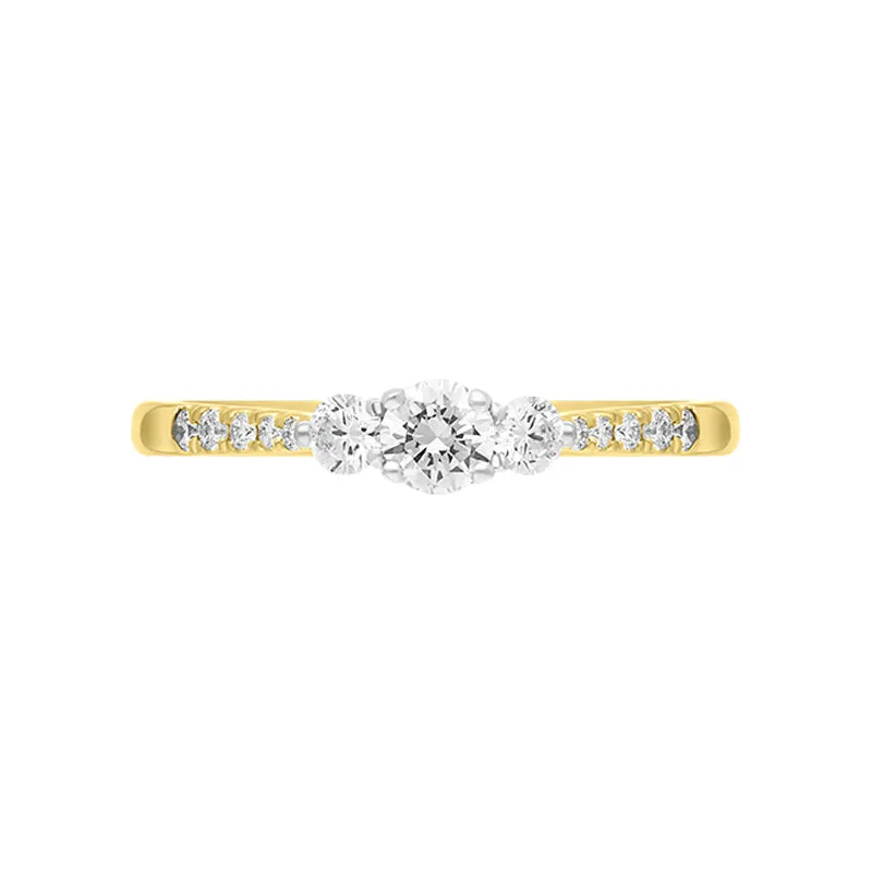 18ct Yellow Gold Diamond Three Stone Shoulder Set Ring