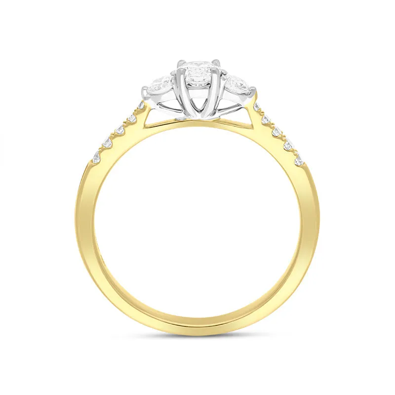 18ct Yellow Gold Diamond Three Stone Shoulder Set Ring