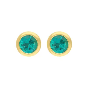 18ct Yellow Gold Emerald Round Solitaire Stud Earrings